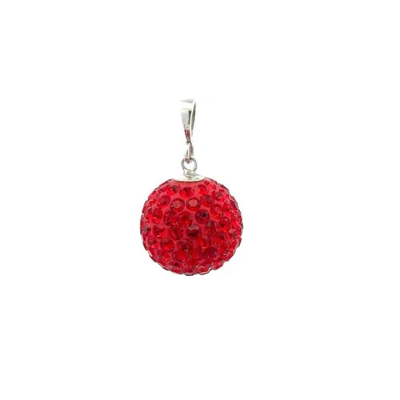 925 Sterling Silver Pendant Red Crystals Round Ball - Picture 5 of 5